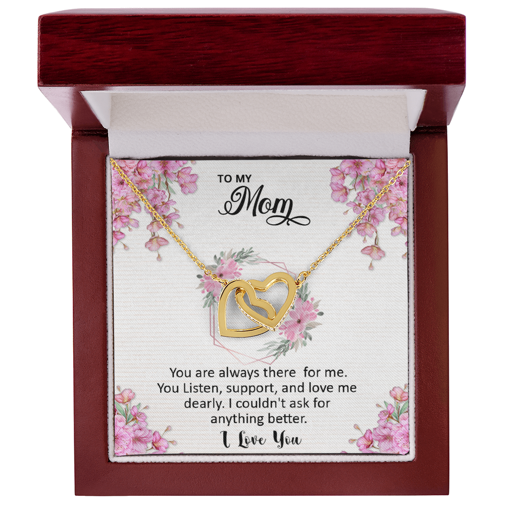 Mom, I love you dearly pink flower card Interlocking Hearts necklace