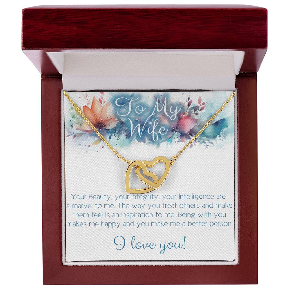 Perfect Necklace gift for wife: Your Beauty, Integrity and Intelligence (Interlocking Hearts variation)