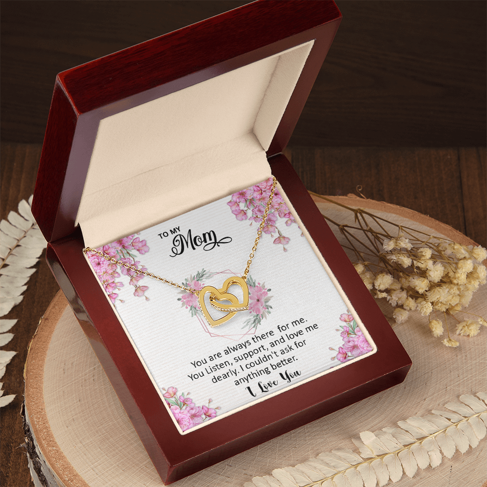 Mom, I love you dearly pink flower card Interlocking Hearts necklace