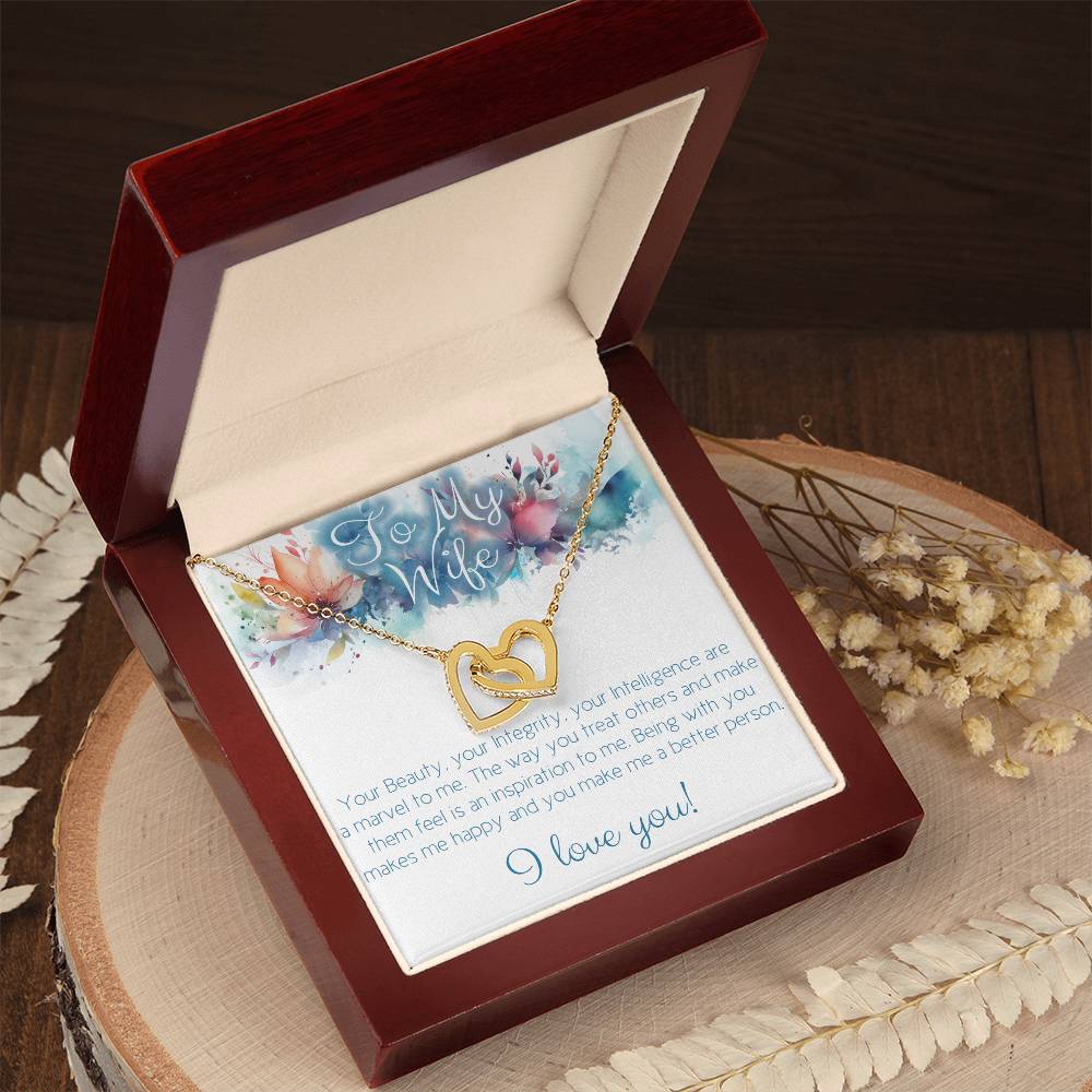 Perfect Necklace gift for wife: Your Beauty, Integrity and Intelligence (Interlocking Hearts variation)