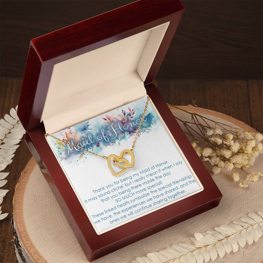 Maid of Honor thank you gift for wedding in the past. Interlocking hearts necklace