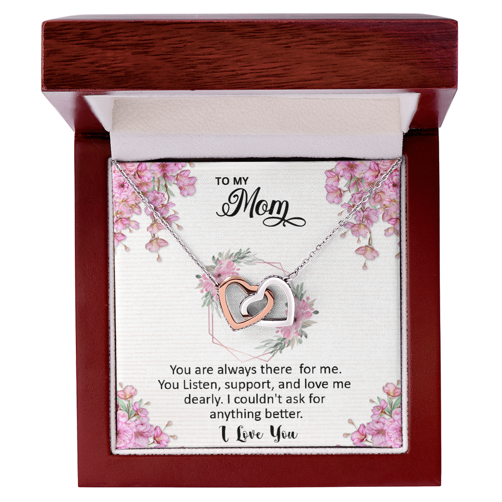 Mom, I love you dearly pink flower card Interlocking Hearts necklace