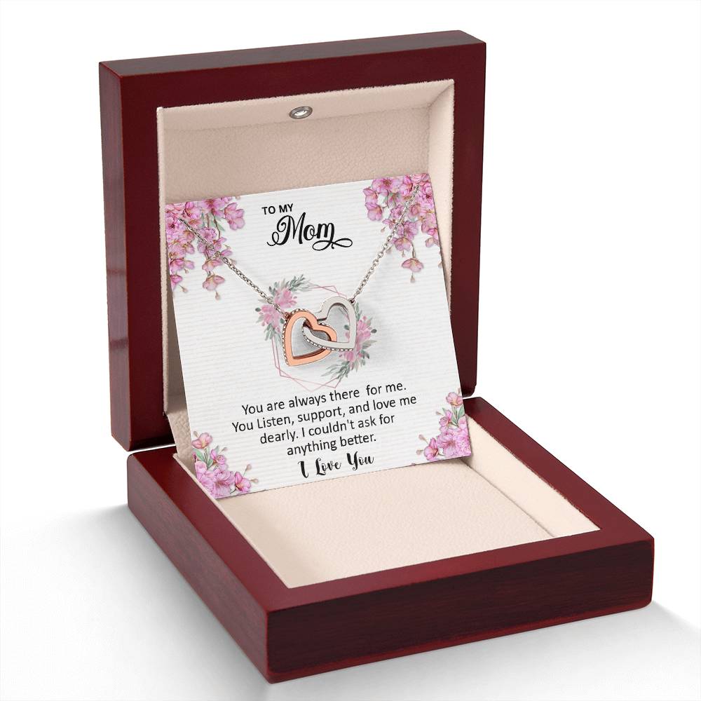 Mom, I love you dearly pink flower card Interlocking Hearts necklace