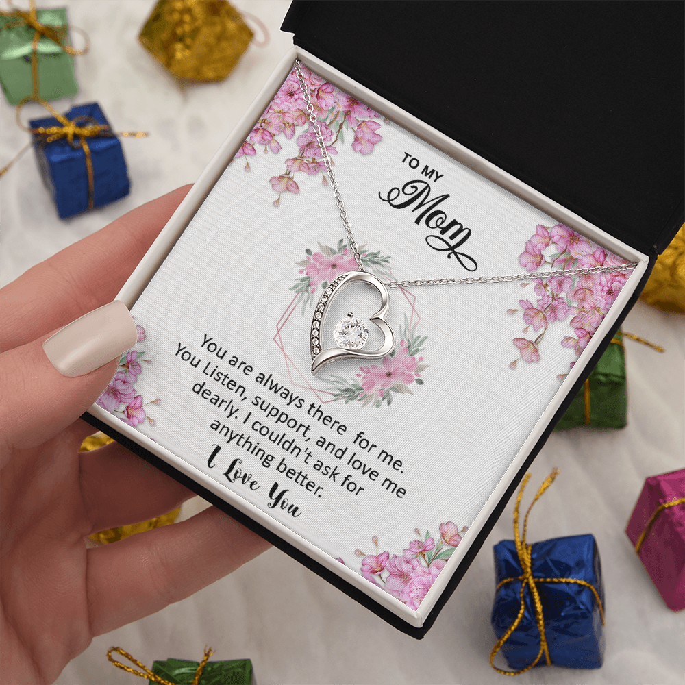 Mom, I love you dearly pink flower card Forever Love necklace
