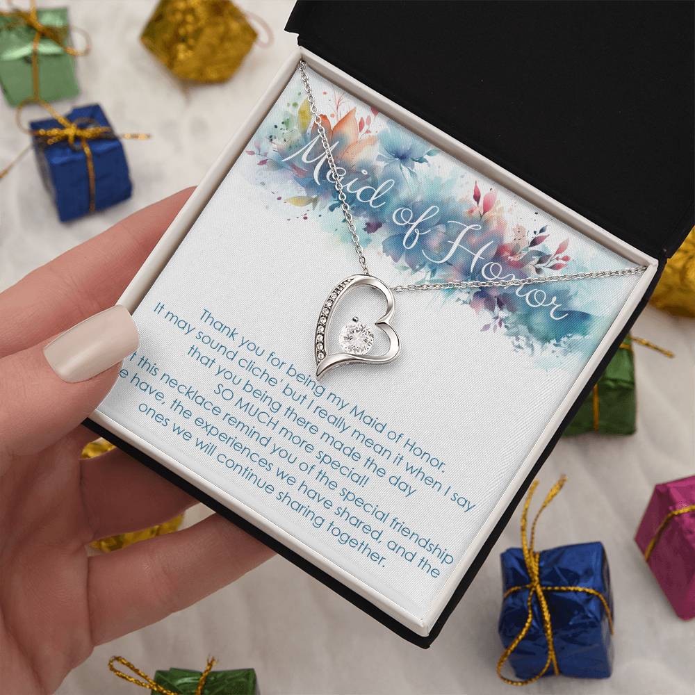 Maid of honor thank you gift for wedding in the past. Forever love necklace
