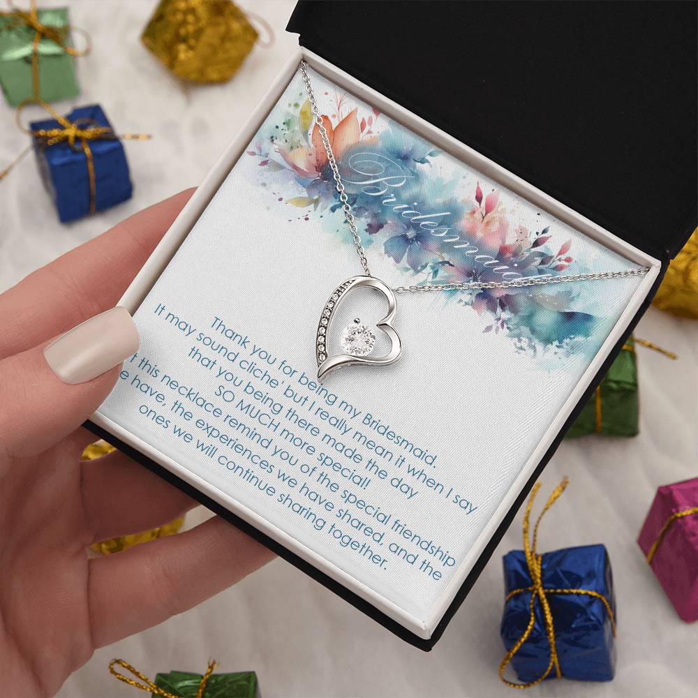 Bridesmaid thank you gift for wedding in the past. Forever love necklace