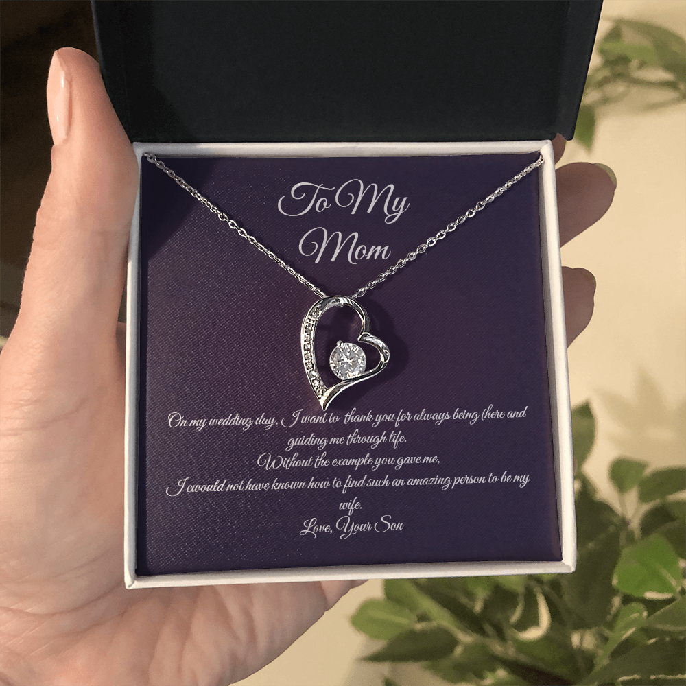 Wedding day necklace gift for Mom from son, Forever Love variation
