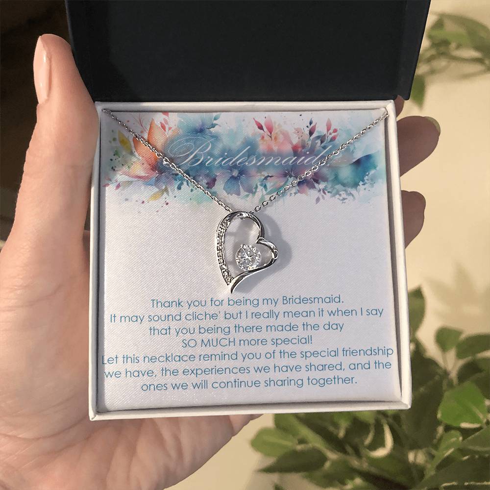 Bridesmaid thank you gift for wedding in the past. Forever love necklace