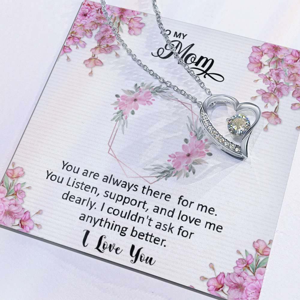 Mom, I love you dearly pink flower card Forever Love necklace