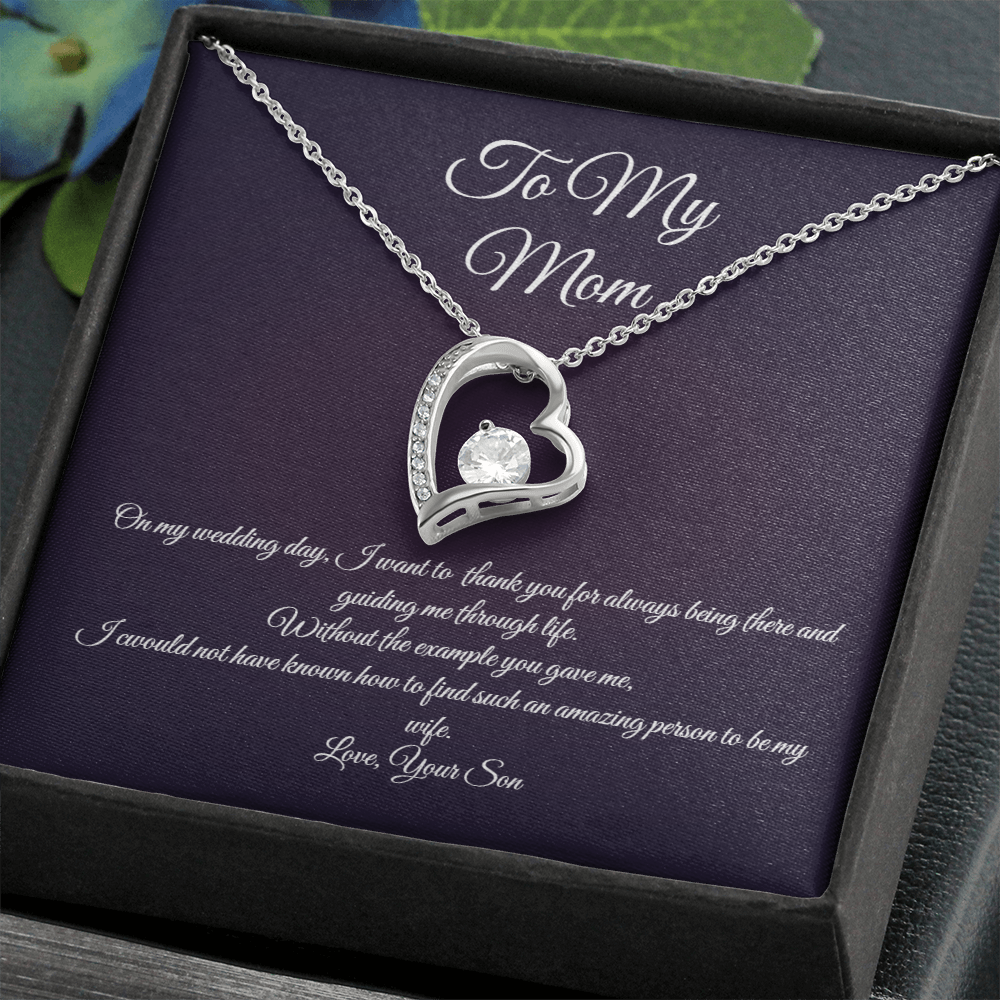 Wedding day necklace gift for Mom from son, Forever Love variation