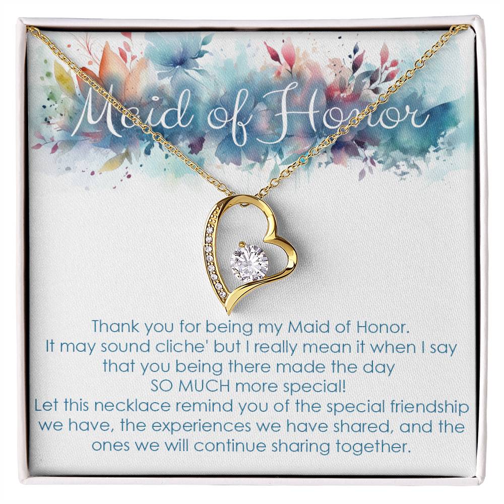 Maid of honor thank you gift for wedding in the past. Forever love necklace