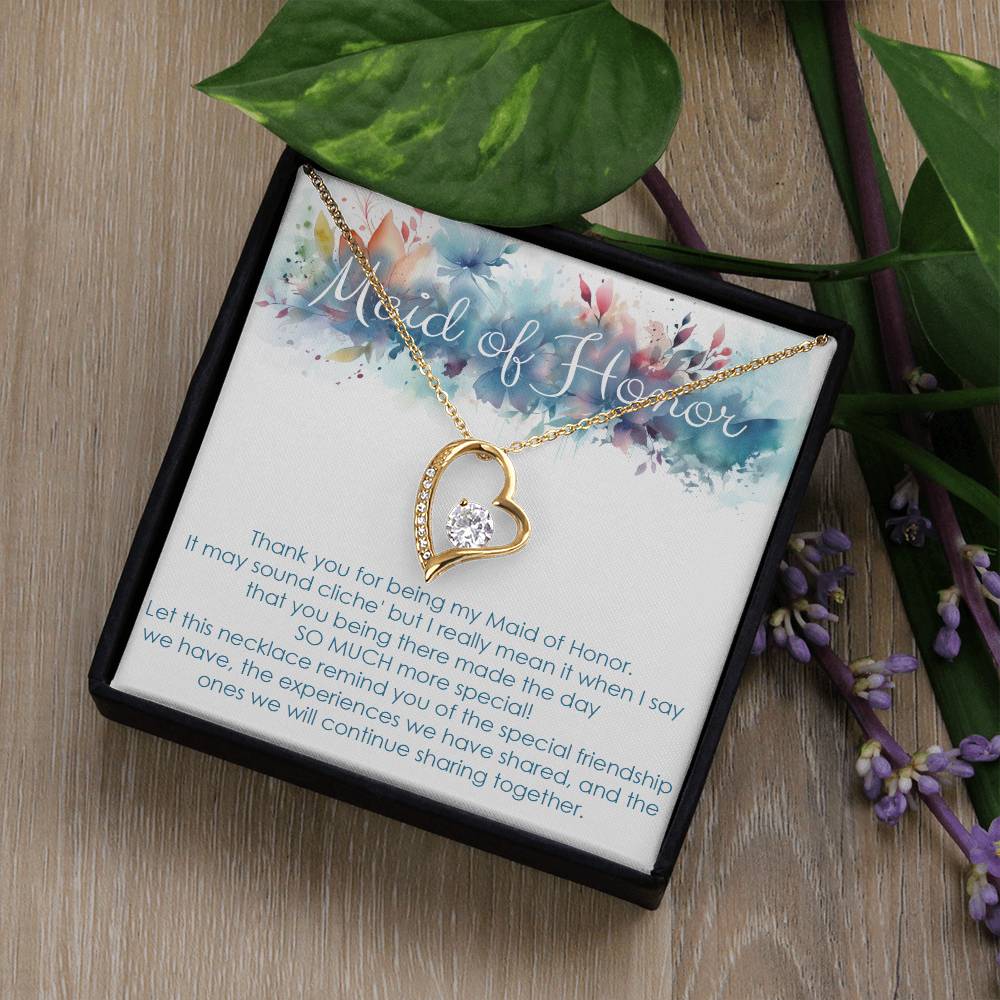 Maid of honor thank you gift for wedding in the past. Forever love necklace