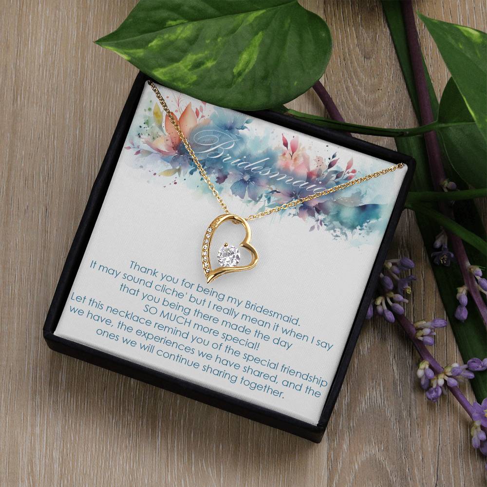 Bridesmaid thank you gift for wedding in the past. Forever love necklace