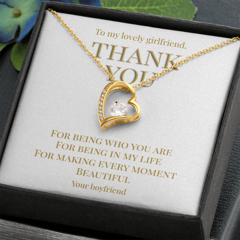 From boyfriend to girlfriend; Thank you for being you (Forever love Heart necklace)