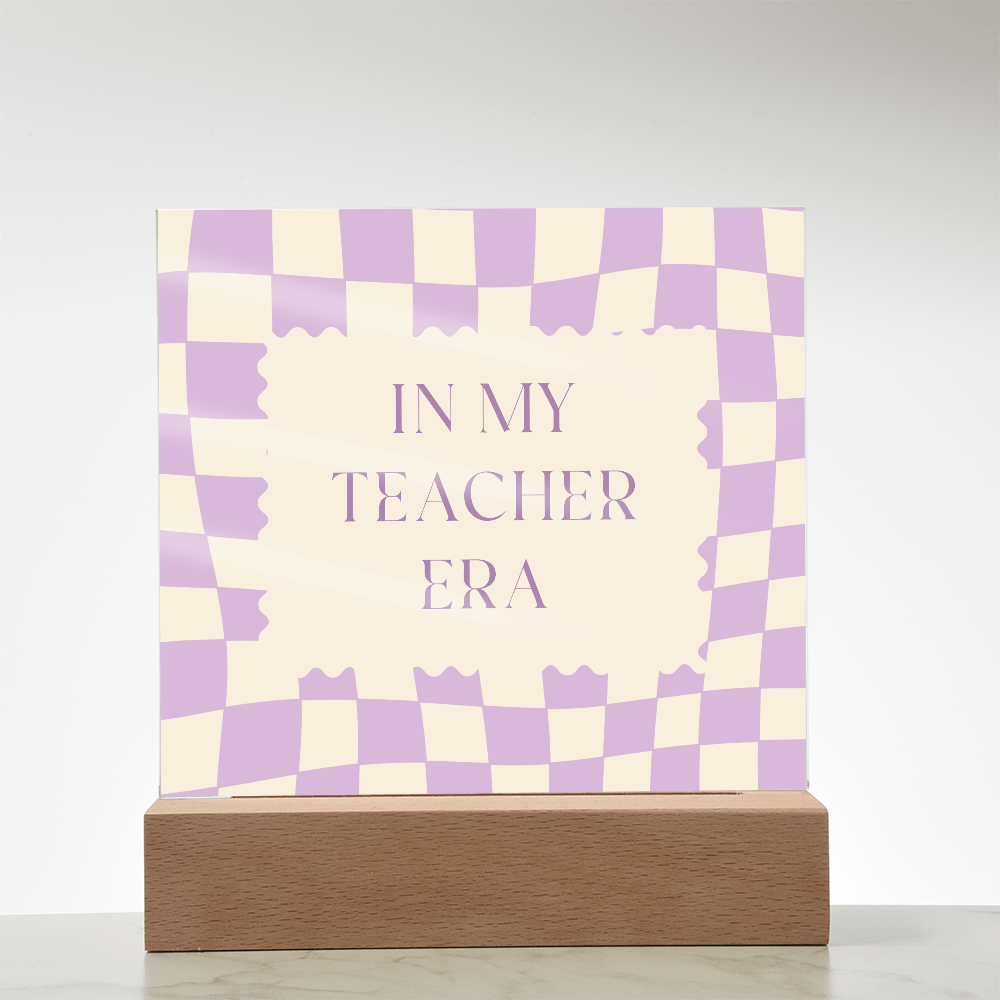 In my Teacher Era retro purple and cream decoration for classroom
