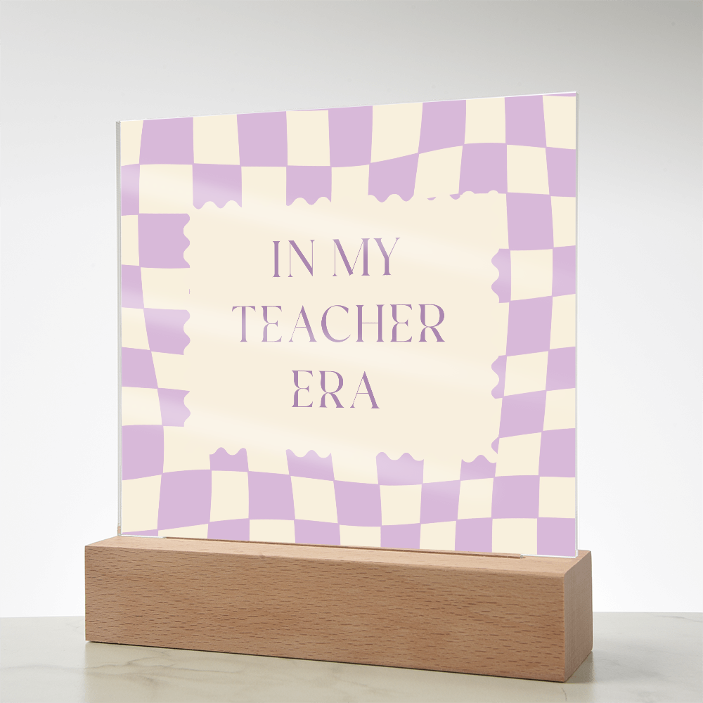 In my Teacher Era retro purple and cream decoration for classroom
