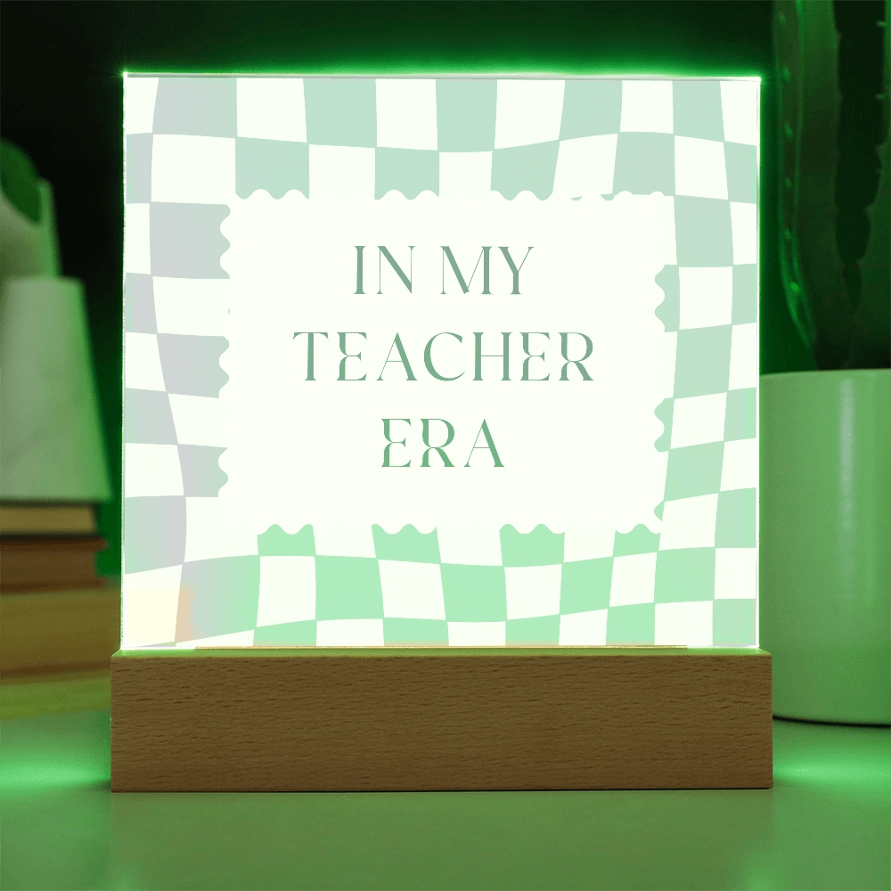 In my Teacher Era retro purple and cream decoration for classroom