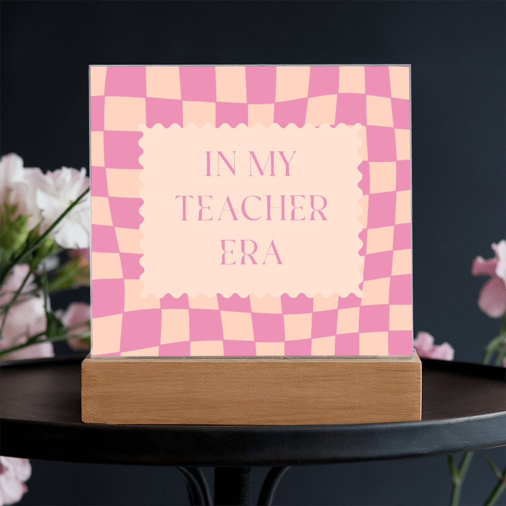 In my Teacher Era pink and tangerine retro decoration for classroom
