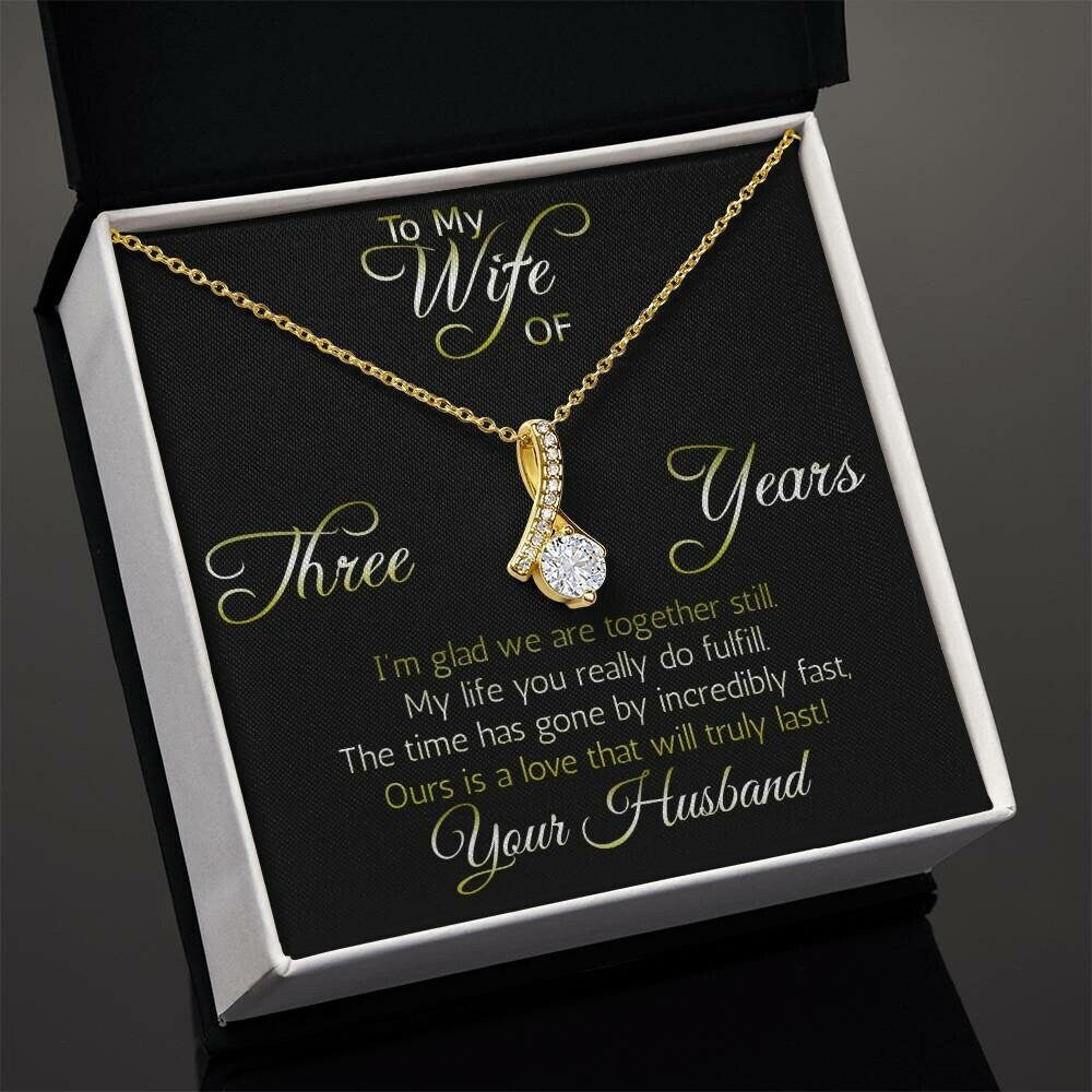 Perfect Gift for Wife of Three years: anniversary necklace pendant, Aluring Beauty ribbon pendant reminds her that your love is intertwined!