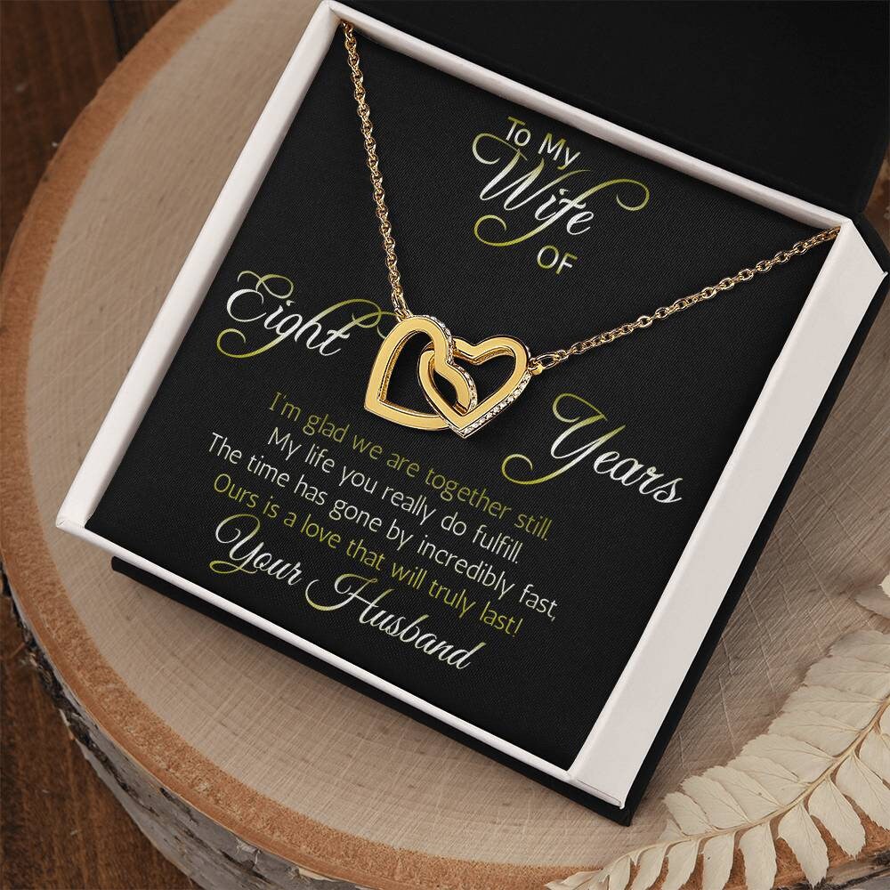 Amazing Eight year anniversary Gift: nterlocking hearts pendant; Love that will truly last.