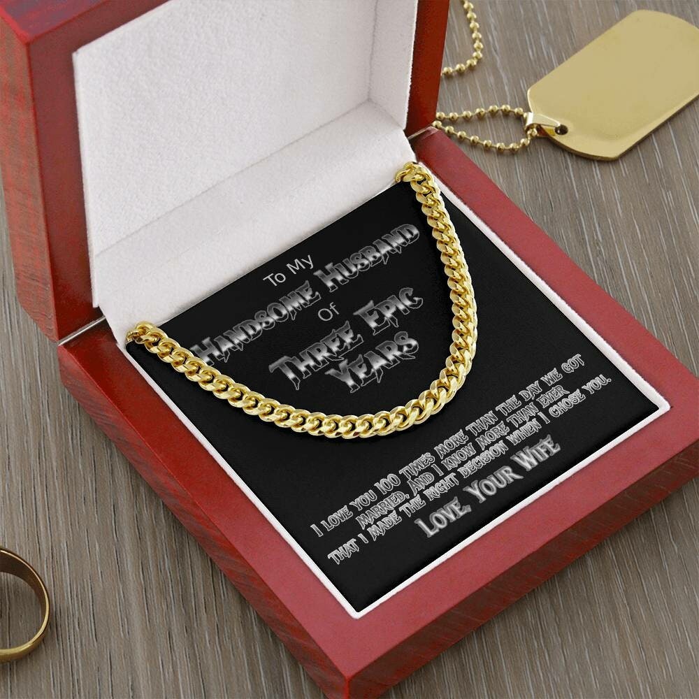 Three Years anniversary cuban link necklace for your handsome husband