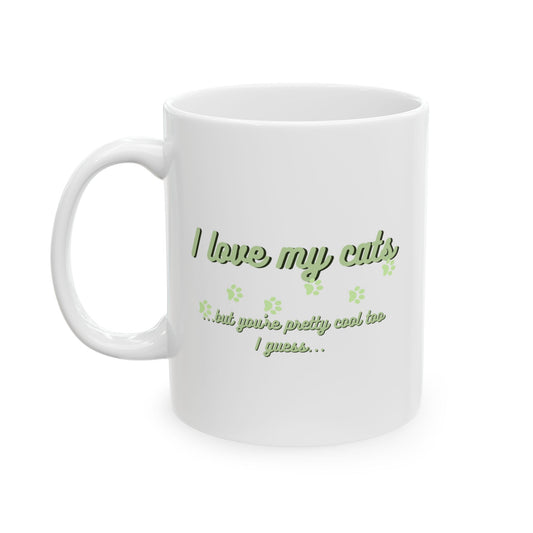 Cute Green Cat Lover Ceramic Mug, Gift for Cat Moms, Animal Lover Mug, Coffee Tea Cup, Pet Owner Present