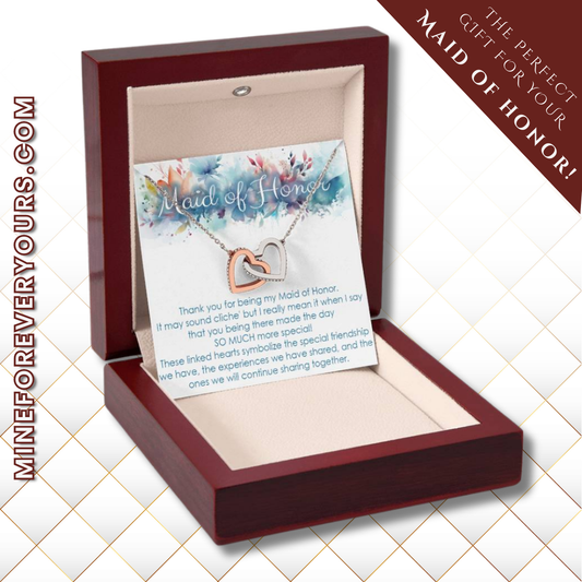 Maid of Honor thank you gift for wedding in the past. Interlocking hearts necklace