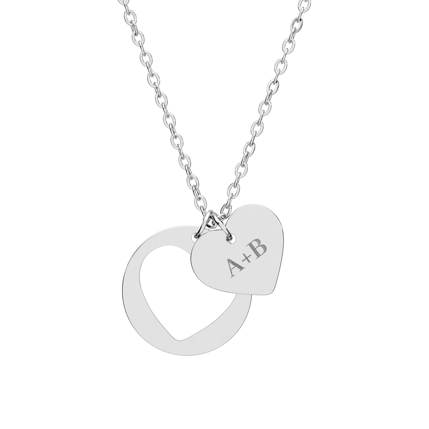Engravable Heart Cutout Necklace — Personalized Initials Pendant (Silver or Gold)