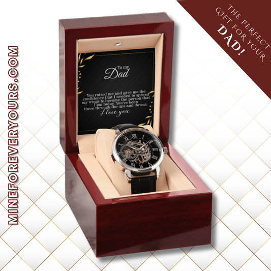 To Dad, Spreading my Wings Card Skeleton Watch gift for graduation day, moving out, or going to college