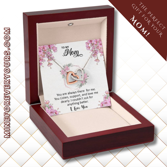 Mom, I love you dearly pink flower card Interlocking Hearts necklace