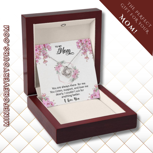 Mom, I love you dearly pink flower card Love Knot necklace