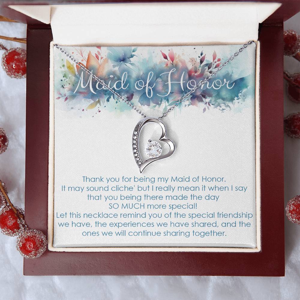 Maid of honor thank you gift for wedding in the past. Forever love necklace