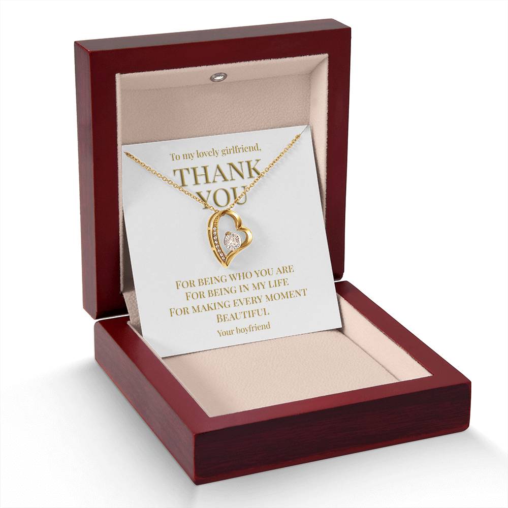 From boyfriend to girlfriend; Thank you for being you (Forever love Heart necklace)