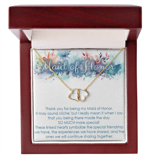 Maid of Honor thank you gift for wedding in the past. SOLID GOLD with diamonds Interlocking hearts necklace