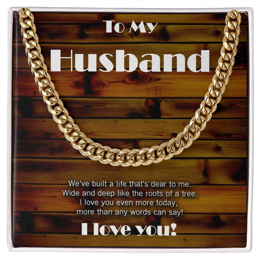 Wood theme Cuban link chain. Love wide and deep like the roots of a tree!