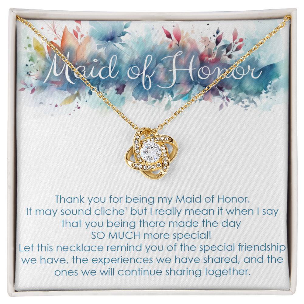 Maid of honor thank you gift for wedding in the past. Love knot necklace