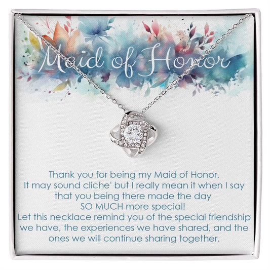 Maid of honor thank you gift for wedding in the past. Love knot necklace