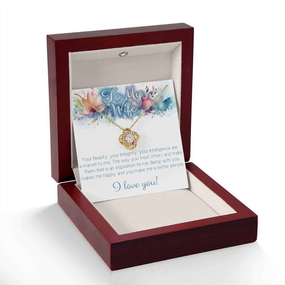 Perfect Necklace gift for wife: Your Beauty, Integrity and Intelligence Love knot variation