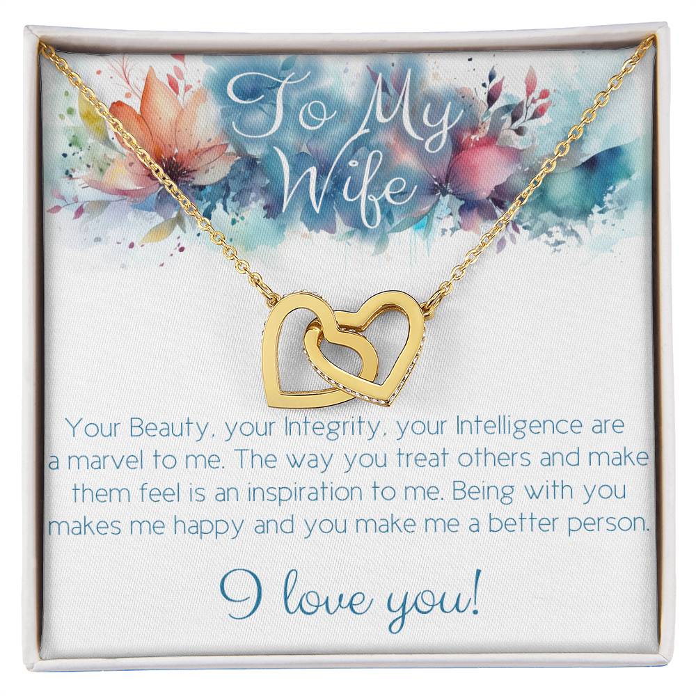 Perfect Necklace gift for wife: Your Beauty, Integrity and Intelligence (Interlocking Hearts variation)