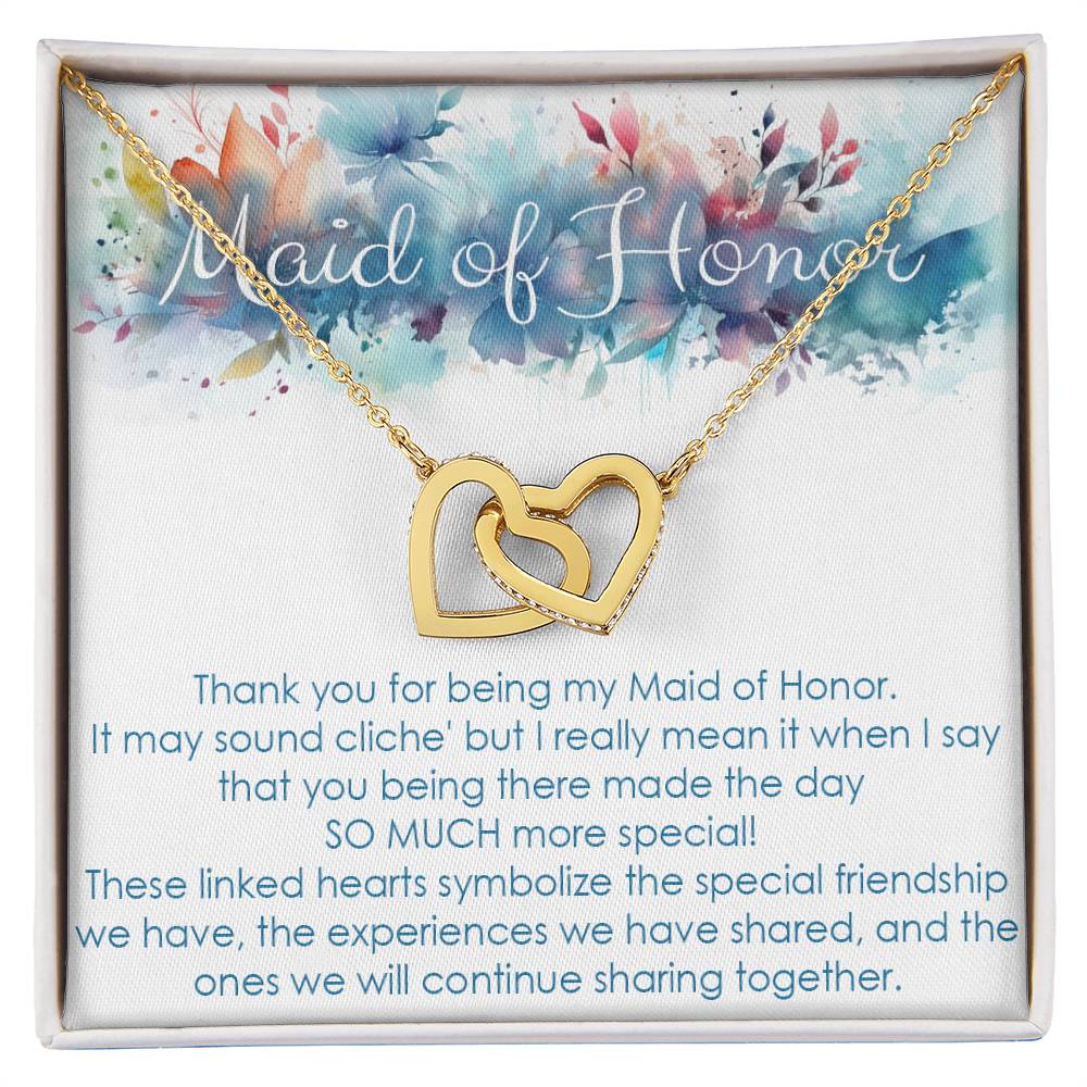 Maid of Honor thank you gift for wedding in the past. Interlocking hearts necklace