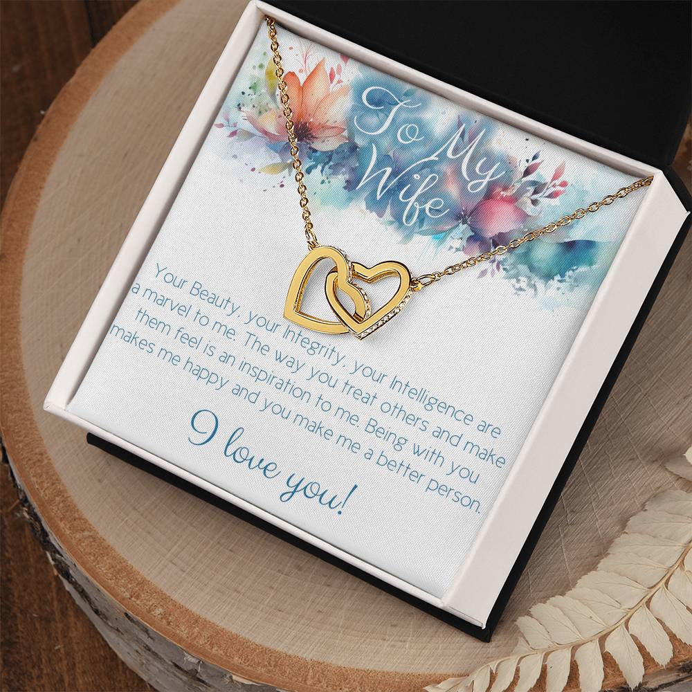 Perfect Necklace gift for wife: Your Beauty, Integrity and Intelligence (Interlocking Hearts variation)