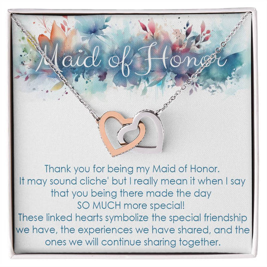 Maid of Honor thank you gift for wedding in the past. Interlocking hearts necklace