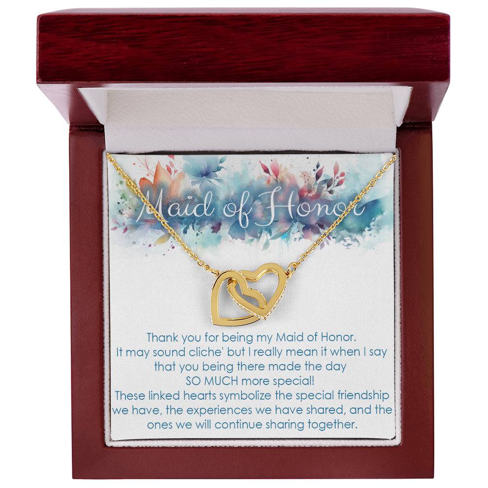 Maid of Honor thank you gift for wedding in the past. Interlocking hearts necklace