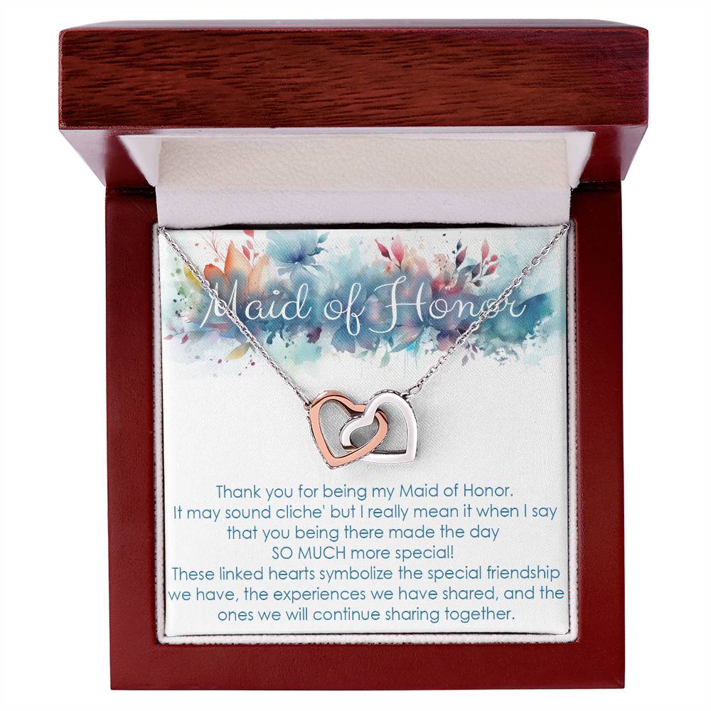 Maid of Honor thank you gift for wedding in the past. Interlocking hearts necklace