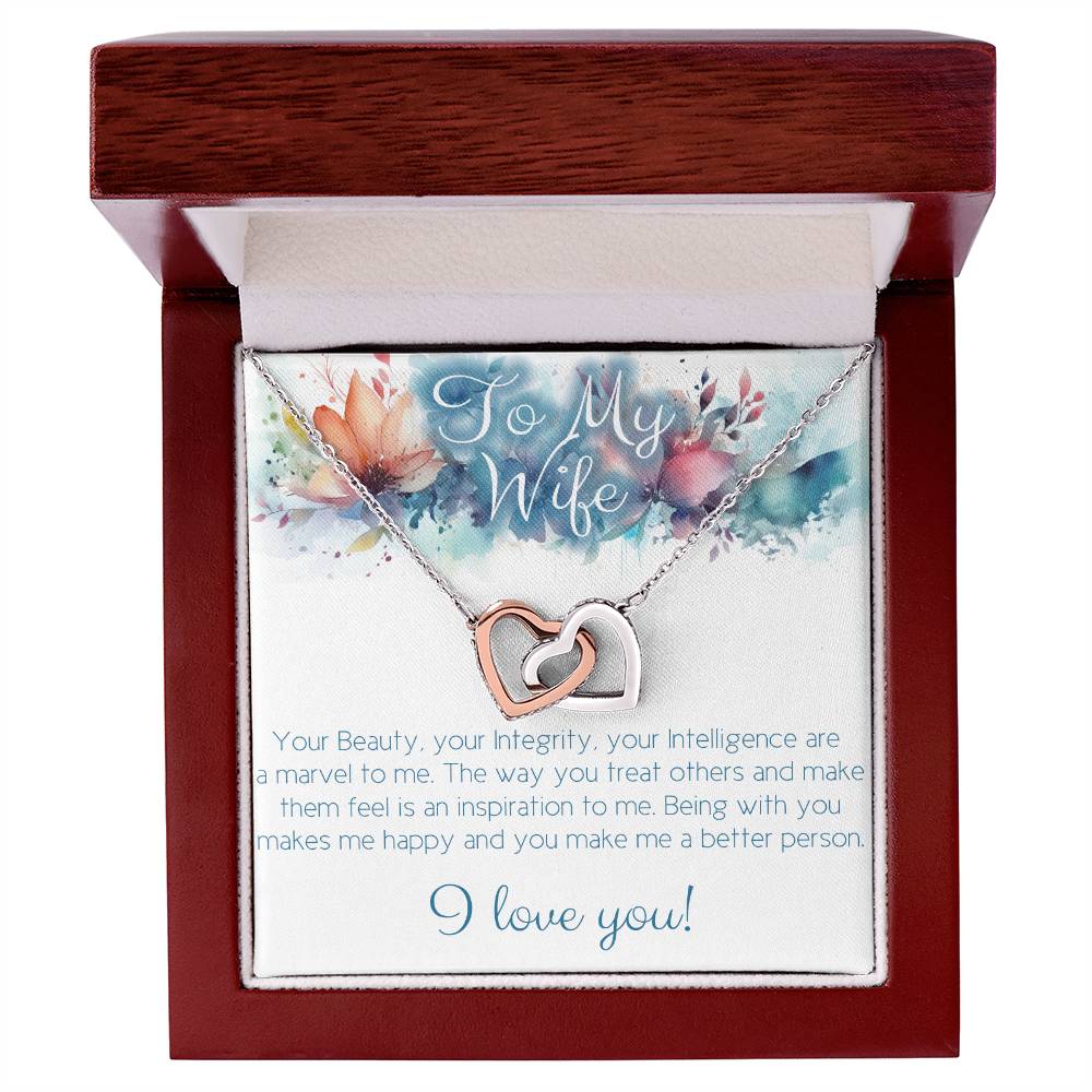 Perfect Necklace gift for wife: Your Beauty, Integrity and Intelligence (Interlocking Hearts variation)