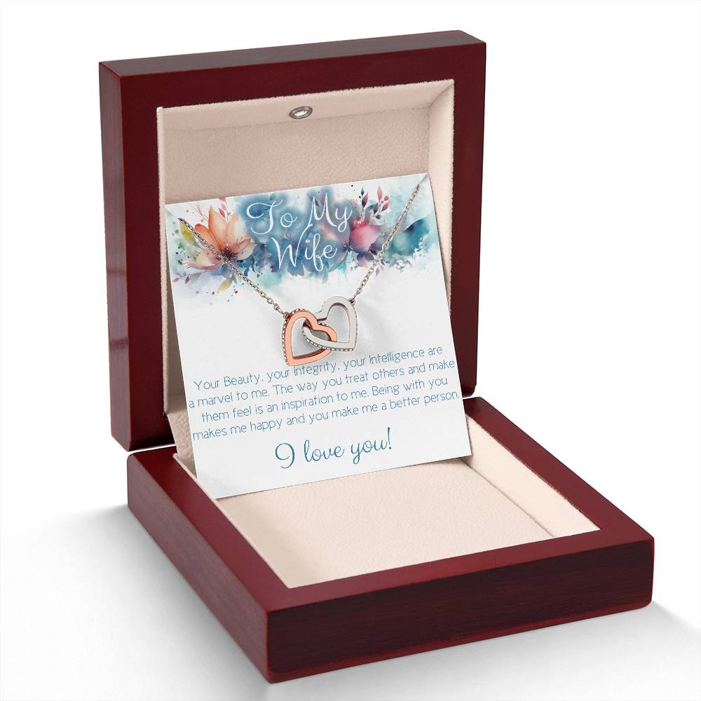 Perfect Necklace gift for wife: Your Beauty, Integrity and Intelligence (Interlocking Hearts variation)