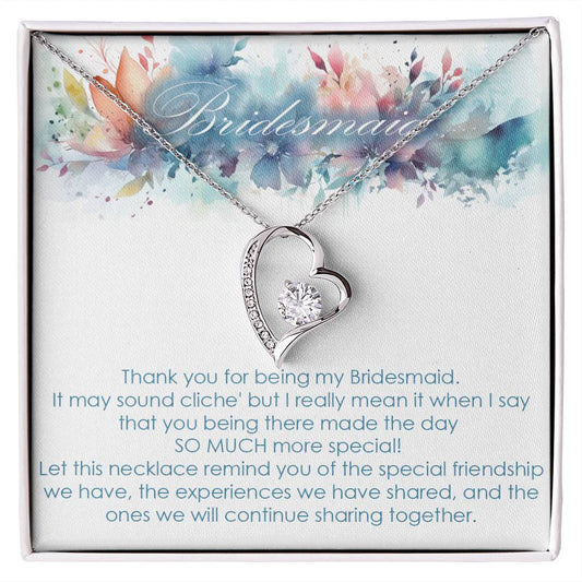 Bridesmaid thank you gift for wedding in the past. Forever love necklace