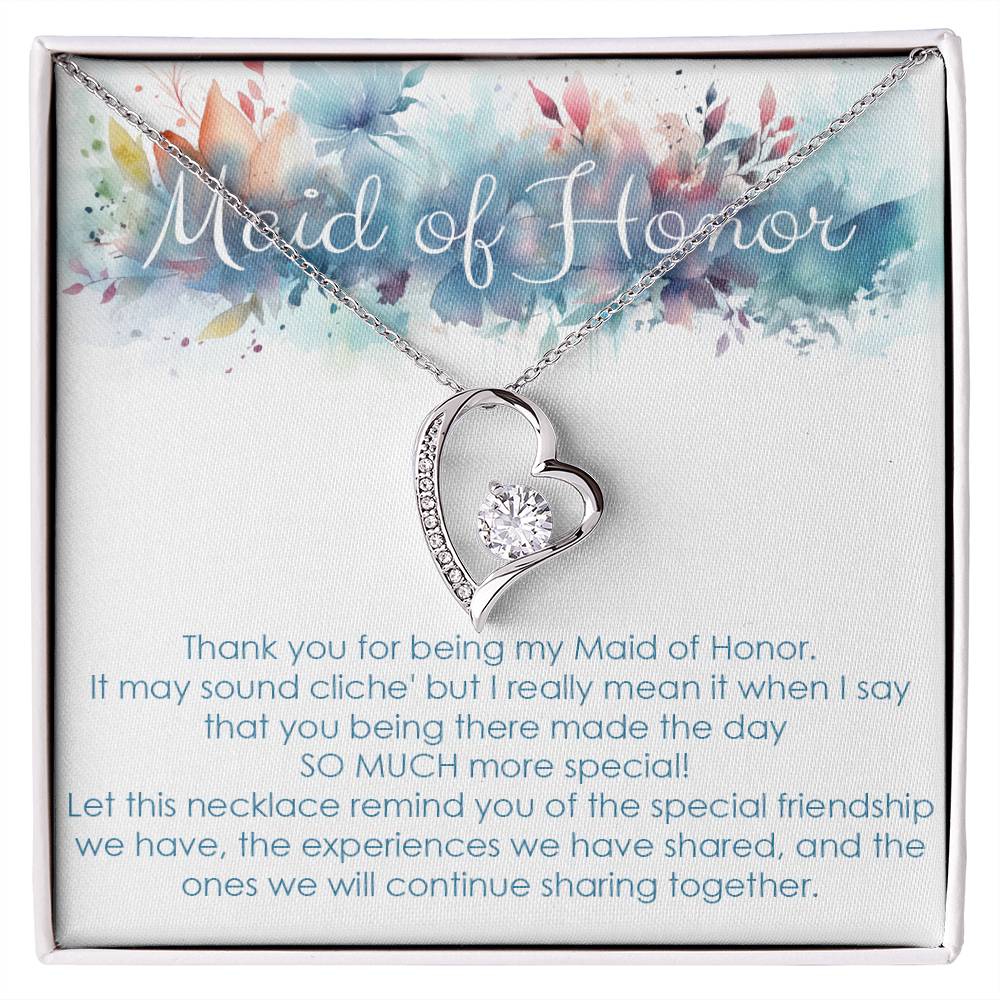 Maid of honor thank you gift for wedding in the past. Forever love necklace