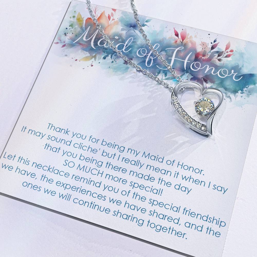 Maid of honor thank you gift for wedding in the past. Forever love necklace