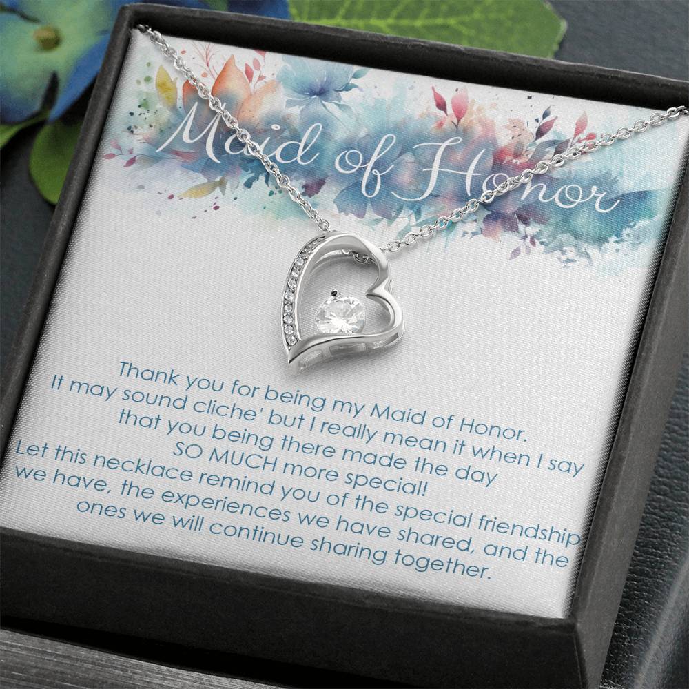 Maid of honor thank you gift for wedding in the past. Forever love necklace